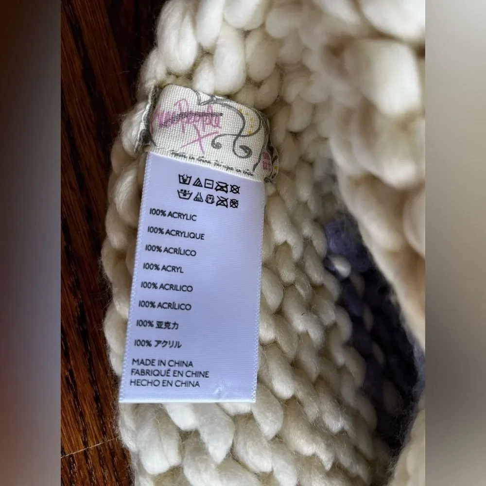 Free People Beanie Hat Cozy Up Color Block Pom Pom Lavender Ivory O/S